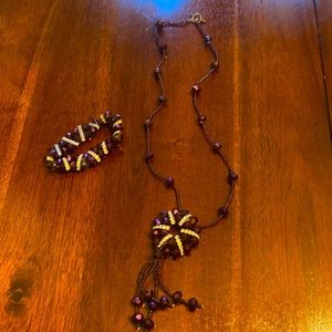 Purple necklace and stretch bracelet